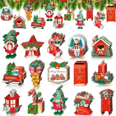Yule Red Christmas Gift Decoration Pendants, Candles, Bells Wooden Decorative Garden Pendants, Room Atmosphere Pendants Ornaments