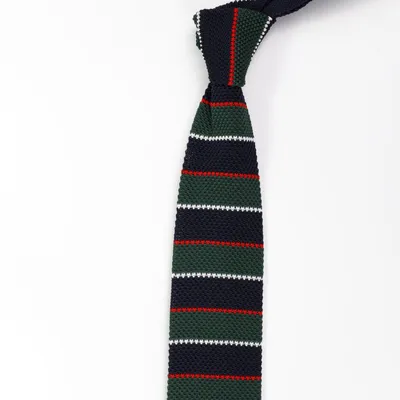 Green Colour Wide Stripe Knit Poly Men's Knit Tie