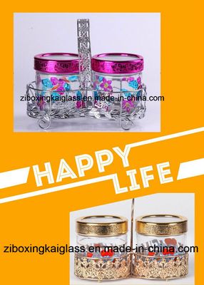 Glass Storage Jar Set with Metal Rack