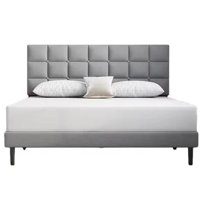 Full Size Upholstered Platform Bed Frame, No Box Spring Needed, with Headboard and Strong Wooden Slats Full Bed Frame Beige