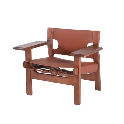 Nordic Saddle Leather Leisure Solid Wood White Wax Wood Medieval Spanish Armchair