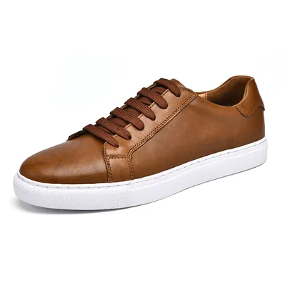 Top Grain Leather Sneakers OEM/ODM Trendy Flat Skateboard Shoes Custom Casual Shoes Men