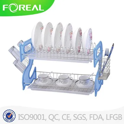 Big Size 2-Tiers Metal Wire Dish Drainer in Kitchen Rack