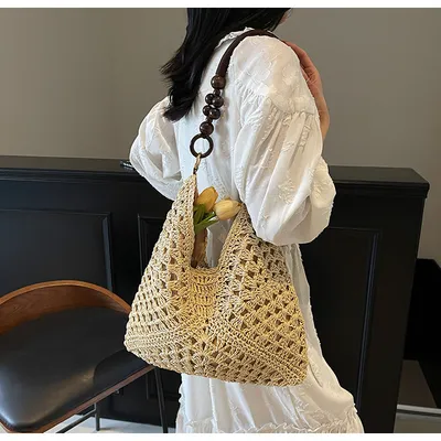 Straw Woven Bag, Hollowed out Shoulder Bag, Tote Bag, Woven Bag