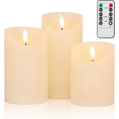 Real Wax Pillar Electric Candles with Remote Control Timer