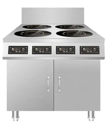 China Stainless Steel Commercial Kitchen Appliance Four-Plate Induction Cookers with Cabinet