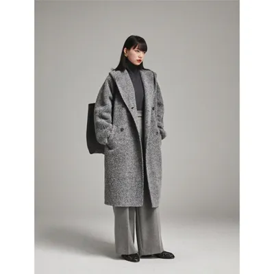 Custom Ladies Oversized Long Hooded Double-Faced Wool Coat, Double Breasted Minimalist Winter Wool Overcoat with Hood