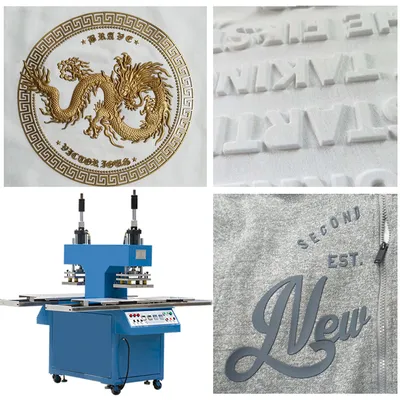 3D Relief Bag Hat Shoe Leather Logo Tag Rubber Silicone Heat Transfer Press Tee Clothing Label T Shirt T-Shirt Clothes Garment Fabric Textile Embossing Machine