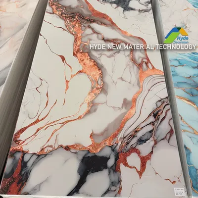 High Glossy 3D Flexible Wall Board PVC Panel Artificial UV Coating Marble Sheet for Interior Bathroom Decor