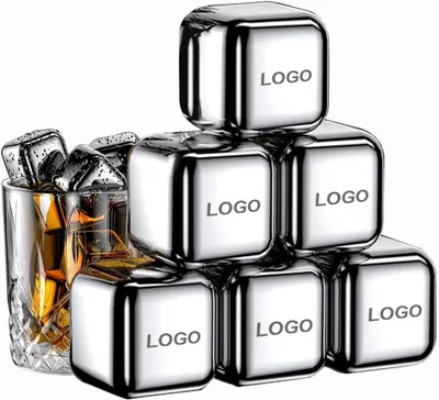 Custom Logo Engraved 304 Stainless Steel Metal Ice Cubes for Summer Household Drinks Quick-Frozen Cooling Ice Tartar Bar Metal Ice Party