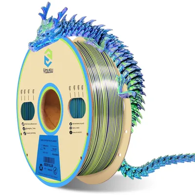 Co-Extruded Tri-Color Silk PLA 3D Printer Filament 1.75mm 1kg - Yellow/Blue/Purple Tangle-Free Consumables