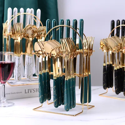 Hospitality Cutlery Set 24PCS with High Quality Flatware for Hotel Restaurant Buffet Stainless Steel Plastic Handle Tableware Dinnerware Flatware