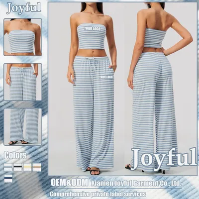 Striped Fashion Clothing Gym Wear Strapless Top+Pants Women S Sports Yoga Set