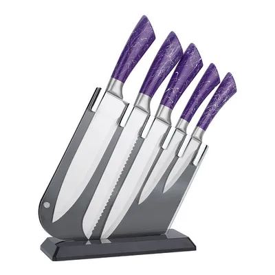 5 Piece Kitchen Stainless Steel Knife Set with Plastic Rack