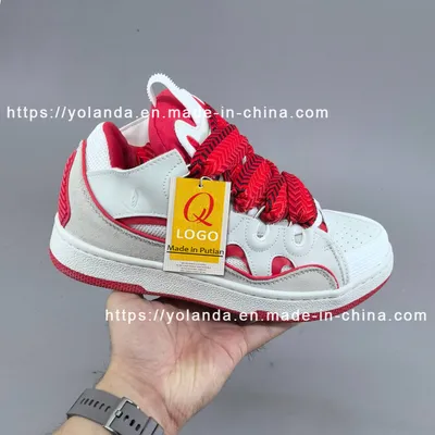 Fashion White Red Color Lanvcurb Casual Sneakers Thick Sole Lace up Street Walking Shoes