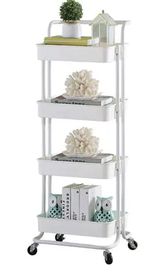 4 Tier Large Storage Trolley with Metal Wheels for Office Kitchen Bedroom Bathroom Black