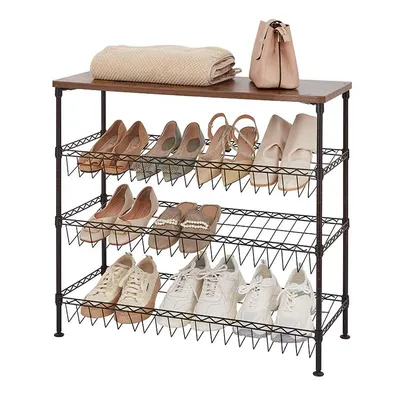 New Design 4 Tiers Carbon Gray Color Metal Frame Shoe Rack with MDF Board