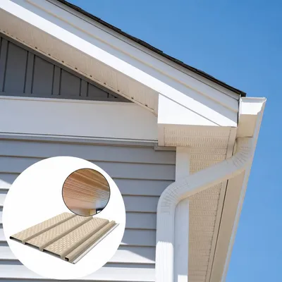 PVC Soffit Panel Waterproof Solid Ventilated Wood Grain Roof Eaves Exterior Soffit Cladding