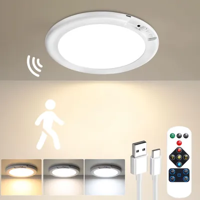 Rechargeable Motion Sensor Ceiling Light with Remote - Magnetic Wireless Ceiling Light Battery Powered for Closet Shower Stairs Shed Hallway Porch Patio Ect
