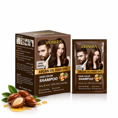 Veinira No Scalp Damage Argan Oil Natural Hair Dye Hair Color Shampoo Brown