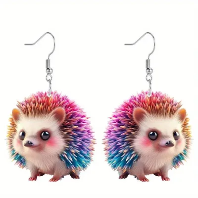 Acrylic Earringscoloured Hedgehog Cute Animal Earrings Festive Decor Earrings
