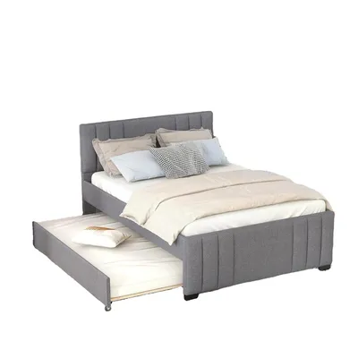 Youth Upholstered Trundle Bed Frame for Kids Teens Bedroom Dé Cor