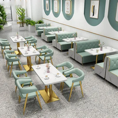 Commercial Modern Cafeteria Furniture Sets Fast Food Booth Seating Sofa Cafe Metal Dining Tables and Chairs for Restaurant