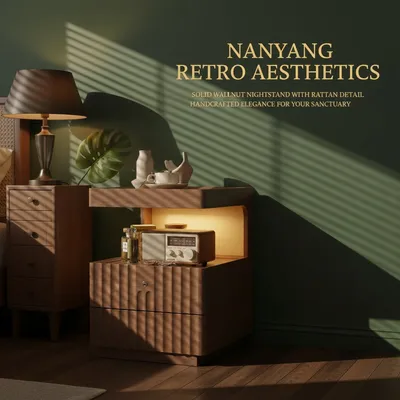 Modern Light Luxury Bedside Cabinet, Chic Wood Nightstand Furniture Nightstand Bedside Table