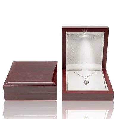 Custom High-End Solid Wood Jewelry LED Box Necklace Ring Box Wooden Wrapped Jewelry Locket