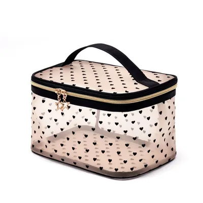 Heart Pattern Mesh Cosmetic Pouch Set Lightweight Heart Printed Makeup Bag Mini Cosmetics Tote Bag Cosmetic Gift Bag