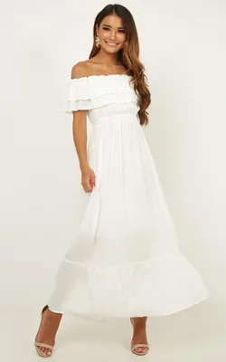 Womens off Shoulder Maxi Dress in White