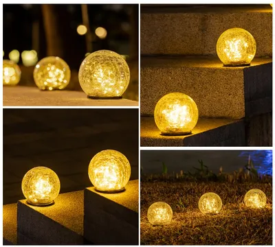 Outdoor Solar Powered Crack Glass Ball with Stake LED Water Resist Light String Garden Holiday Decorative Lighting
