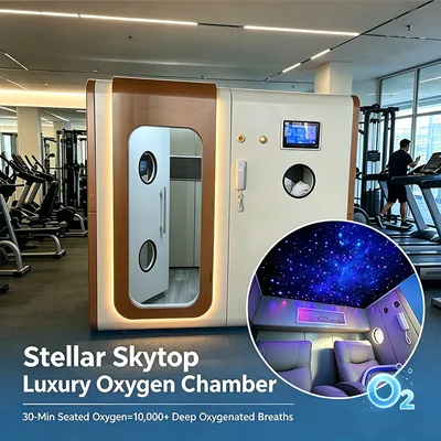 Luxury 2 Person Carbon Fiber Hbot Chamber with Star Ceiling & HD TV 1.1-2.0 ATA Adjustable Seated Hyperbaric Oxygen Cabin for Anti-Aging Wellness