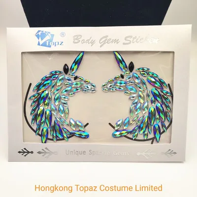 Glitter Unicorn Body Jewels Rave Festival Rhinestone Face Body Jewelry Stick on Crystal Tattoo Nipple Chest Crystal Body Gems (S079)