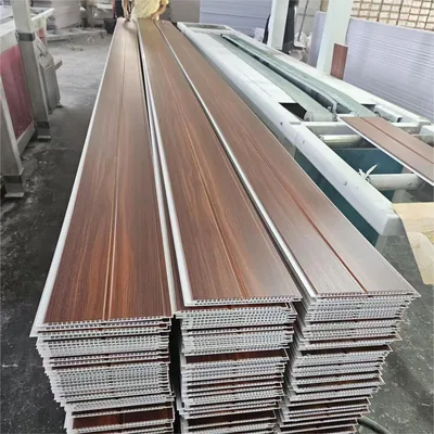 Plastic Sheet Waterproof PVC Ceiling Panel 8mm Hollow Core Laminated Wood Grain Ceiling Board PVC Ceiling Tiles for Bathroom Kitchen Hotel