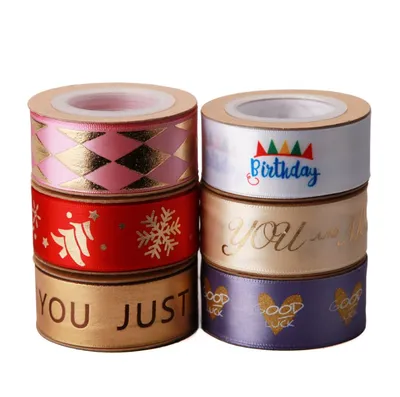 Creative 2.5cm Width Diamond Shape Printed Satin Ribbon for Baking Gift Box Packing Decoration