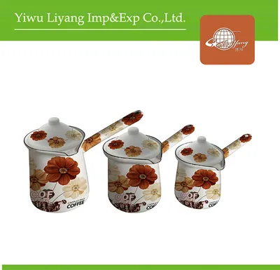3PCS Enamel Porcelain Coffee Mug Enamel Ceramic Coffee Cup Cast Iron Coffee Pot with Cover