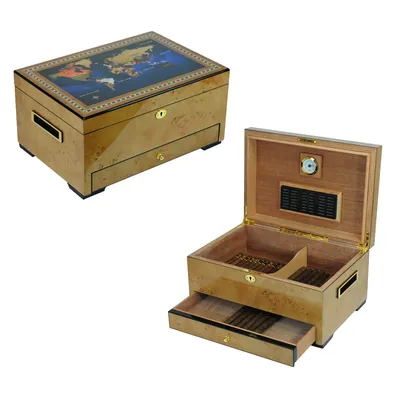 Burl Color High Gloss Cedar Wooden 2 Layer Standing Cigar Humidor