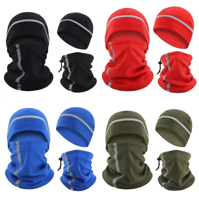 Custom Wholesale Reflective Fleece Balaclava Set, Winter Sports Windproof Hat Neck Gaiter