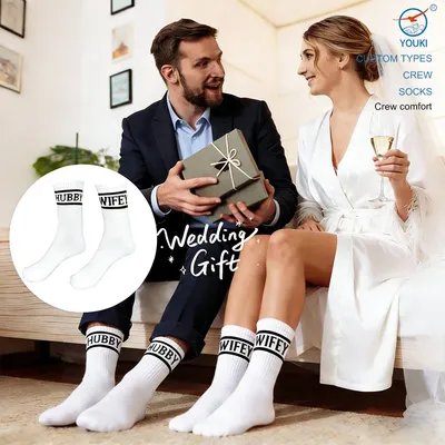 Soft Cotton Hubby Wifey Crew Socks for Wedding Anniversary Couples Bride Groom Gift