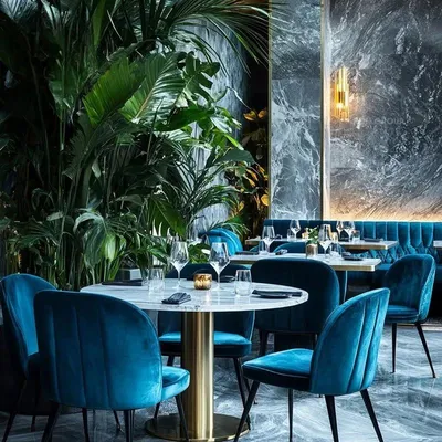 Luxury Restaurant Furniture Set with Curved Sofa, Matching Chair and Marble Table