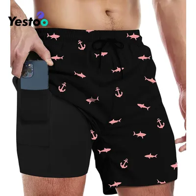 Men Quick Dry Swimsuit Board Shorts with Pockets and Lining