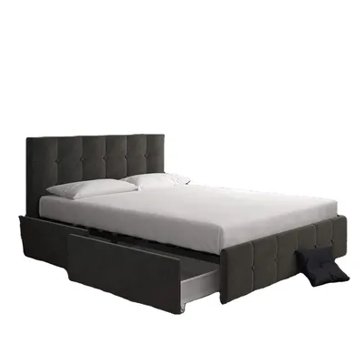 Rose Upholstered Platform Bed with Underbed Storage Drawers and Button Tufted Headboard and Footboard, No Box Spring Needed