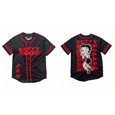 Character Printed Baseball Jersey with Red Accents Baseball Wear
