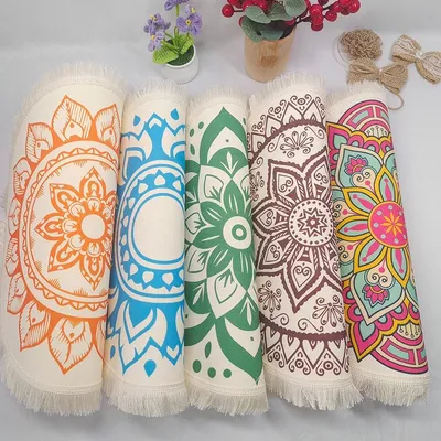 Wholesale Table Decor Round Placemats Soft Polyester Waterproof Boho Placemat with Fringe
