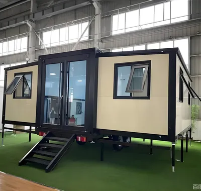 Steel Living Two Wing Expandable Prefab Folding Foldable Modular Container House Home Construction Cabin Bungalow Casa Campsite Camp Project