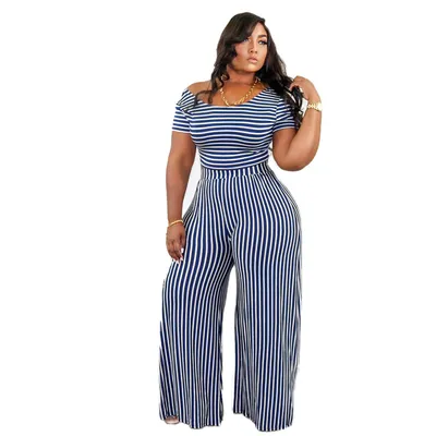Latest Striped Women Sets Two Piece off The Shoulder Top and Pants Sets Plus Size Clothing 2026 Casual Two Piece Sets