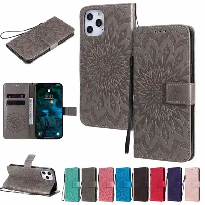 New Designleather Wallet Case Shell Mobile Cover Retro Embossed Sunflower