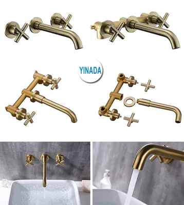 Golden Finish Double Handle Bathroom Waterfall Sink Faucet Modern Design Bathroom Faucet
