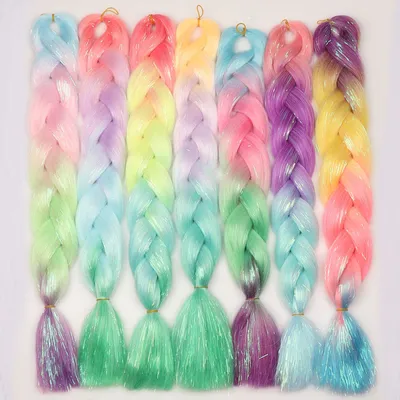 Customized Colors Synthetic Braiding Hair with Tinsel Ombre Color Jumbo Braids Glitter Tinsel Hair Extensions